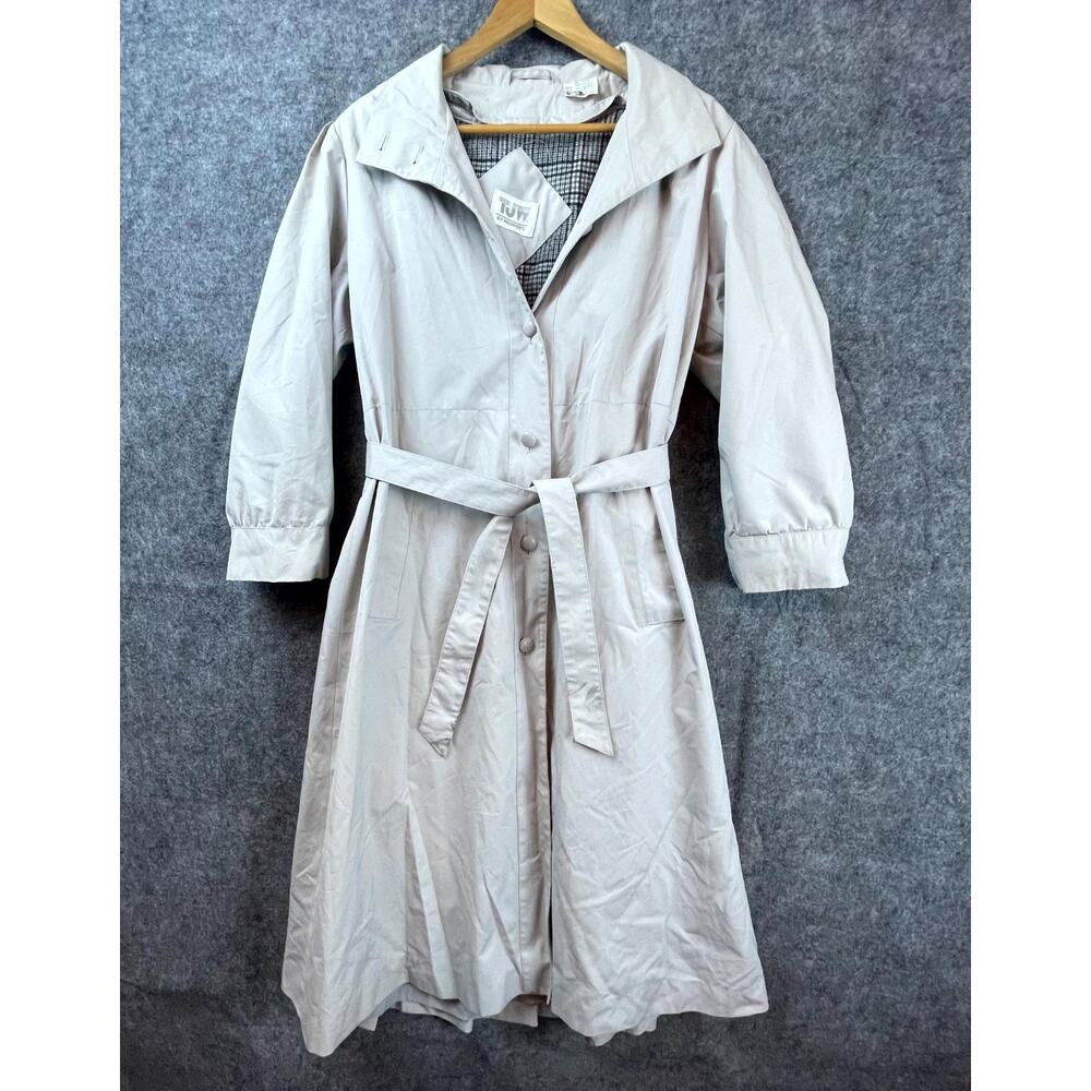 Vintage TJW By Mervyns Trench Coat Women 2P Gray Removable Lining Pleated Safari